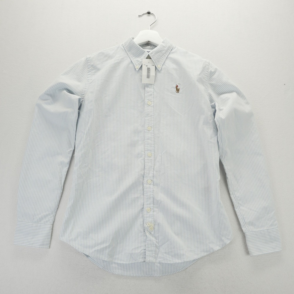 Ralph Lauren Slim Fit Button Down Shirt Blue White Stripe Cotton Size 6 NEW - Picture 3 of 10